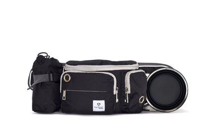 Dog Walk Waist Fanny Pack Treat Pouch with Collapsible Water Bowl and Water Bottle Holder- Large M/L Dogs (Black)